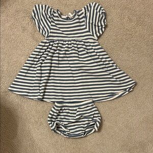 Quincy Mae Blue and Cream Striped Dress + Bloomers